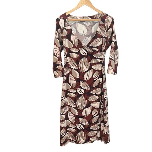 Soft Surroundings Brown Leaf Midi Length Faux Wrap Dress Size Tall Small - Picture 1 of 5